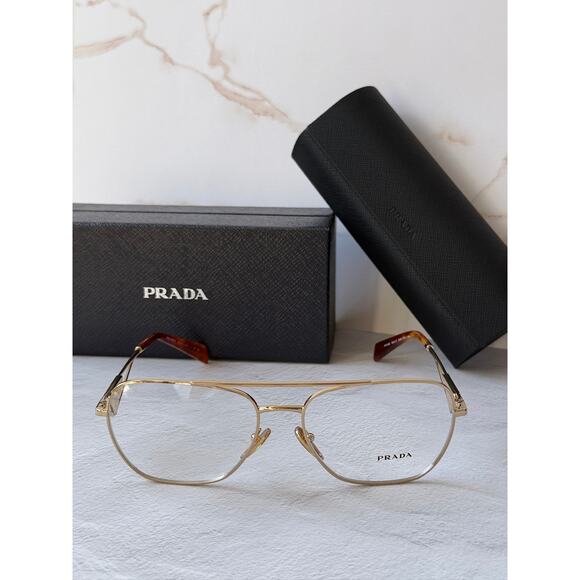 NEW Prada PR B50V Gold Pilot Aviator Eyeglasses Frames